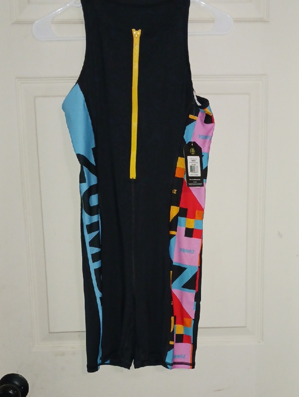 Zumba Fitness Bold Black Bodysuit with Colorblock Panels Bodysuit